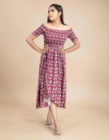 RED OFF SHOULDER FLORAL DRESS