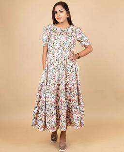 FLORAL PRINT FLOUNCE HEM A LINE DRESS