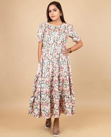 FLORAL PRINT FLOUNCE HEM A LINE DRESS