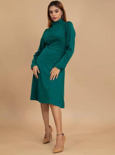 HIGH NECK FIT AND FLARED DRESS