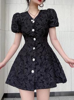 BLACK TEXTURE A LINE DRESS