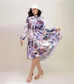 MULTICOLOUR VIOLET TOUCH FLORAL MIDI DRESS