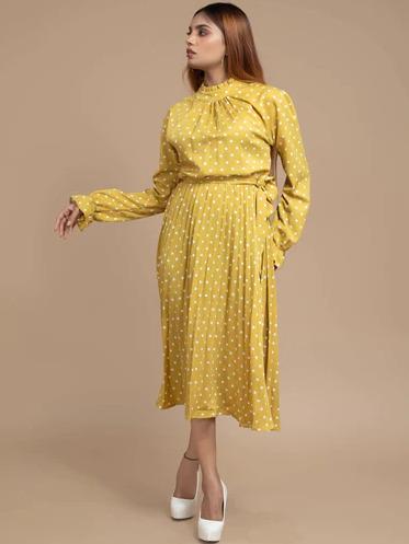 YELLOW POLKA DOT MIDI DRESS