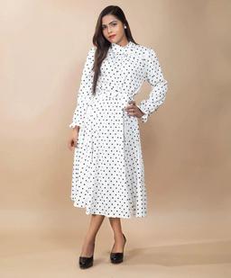 WHITE POLKA DOT MIDI DRESS