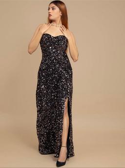 ELEGANT BRONZE OFF-SHOULDER VELVET SEQUIN DRESS