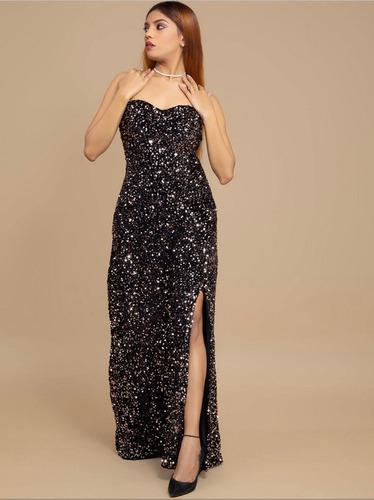 ELEGANT BRONZE OFF-SHOULDER VELVET SEQUIN DRESS