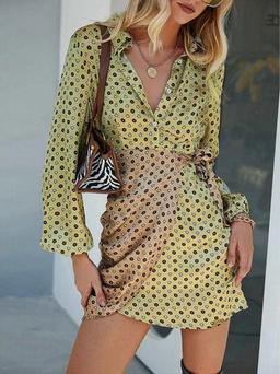 GREEN SATIN SHIRT DRESS