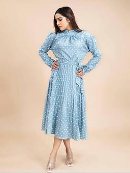 ASH BLUE POLKA DOT MIDI DRESS