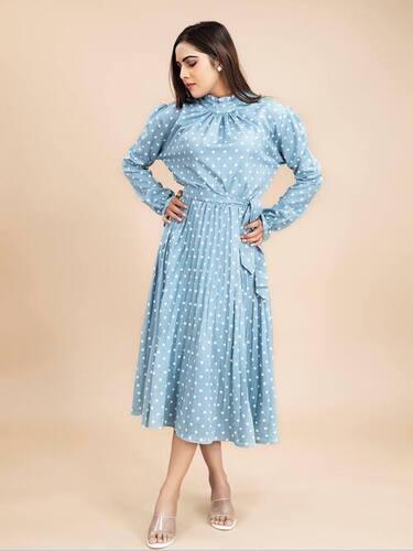 ASH BLUE POLKA DOT MIDI DRESS