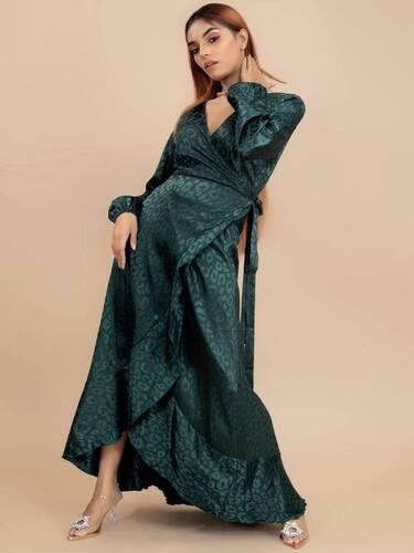 GREEN WRAP OVER MAXI DRESS