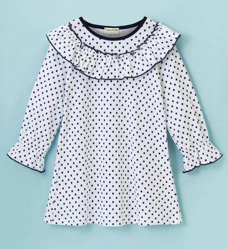 Polka Printed Frilled Full Sleeves Dress