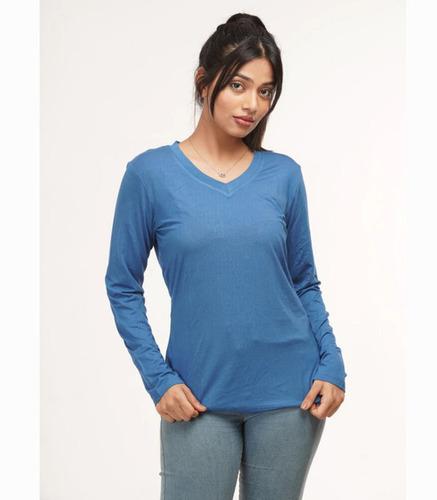 Ladies Royal Blue Bamboo Full Sleeves VNeck T Shirt