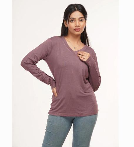 Ladies Burgundy Bamboo Full Sleeves V Neck T Shirt