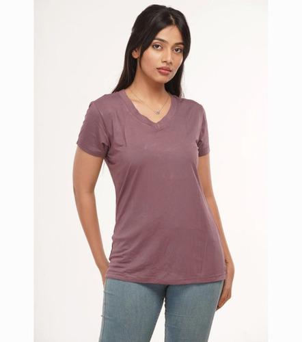 Ladies Navy Blue Bamboo Half Sleeves V Neck T Shirt