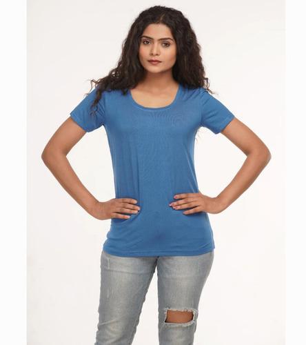 Ladies Royal Blue Bamboo Half Sleeves T Shirt