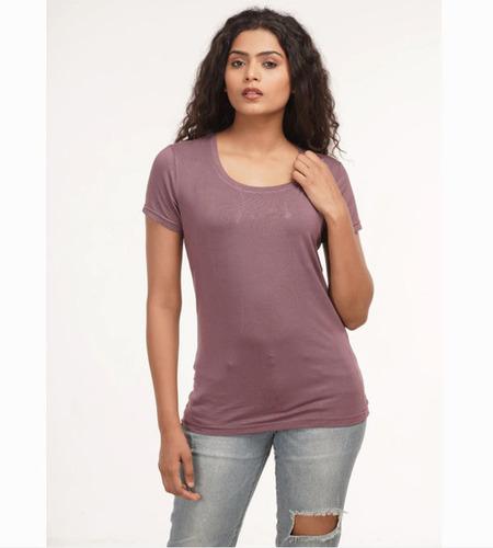 Ladies Burgundy Bamboo Round Neck T Shirt