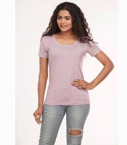 Ladies Baby Pink Bamboo Round Neck T Shirt