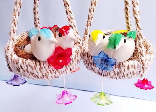 Enchanting Harmony: Wall Hanging Artificial Birds Nest Duo - Set of 2