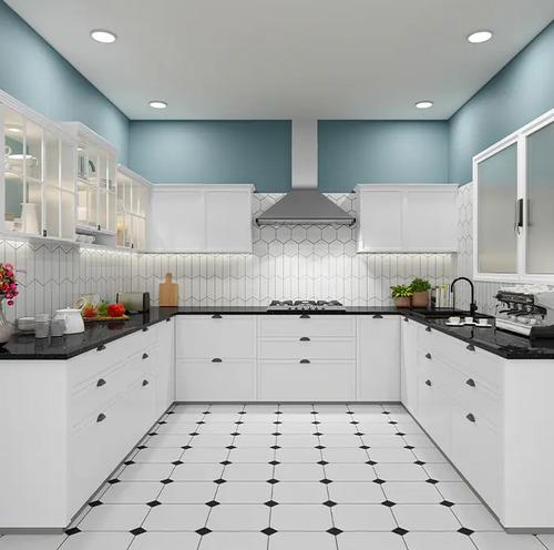 Black & White C-Shaped Kitchen