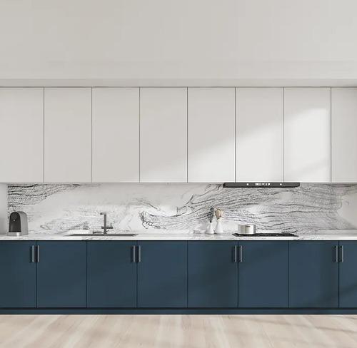 Brilliant Blue & Feather White Straight Kitchen