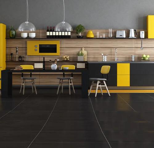 Graphite & Gold Yellow Straight Kitchen