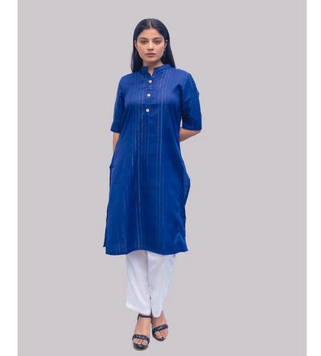 Silver-Trimmed Blue Kurta