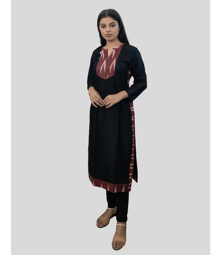 The Formal Black Kurti with Ikat Patch Detailing"