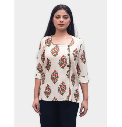 Cotton Square Neck Kurti with Contrast Piping by Anikkriti