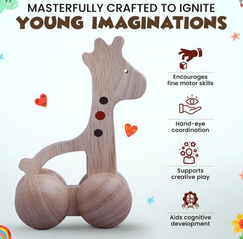 Wooden Giraffe Wheel Toy 
