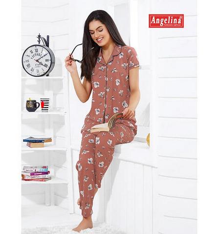 Collar Neck Front Open Nighty Suit