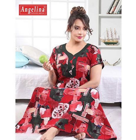 Ladies Red Printed Rayon Nighty