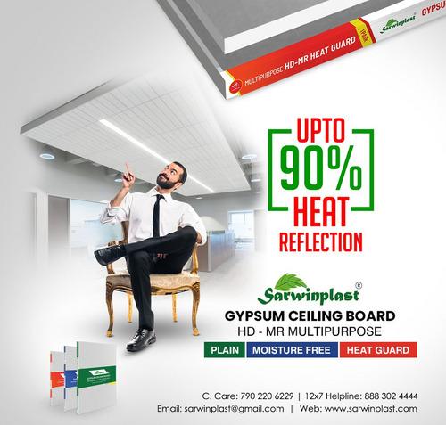 Gypsum Ceiling Boards (HD-MR Multipurpose) Plain, Moisture Free, Heat Guard