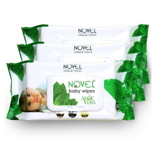 Baby Wipes 80 Sheets/Pack With Lid (Pack of 3)