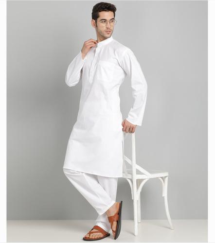 Men Pure Cotton White Kurta Set