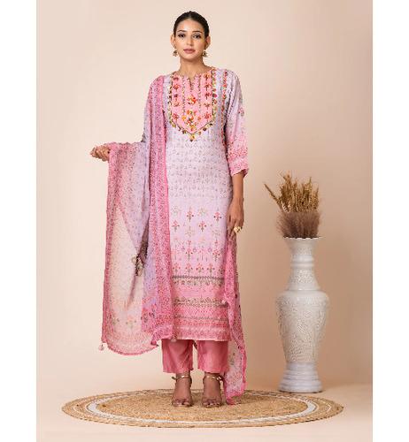 Elegant Pink Floral Kurta Set with Handwork