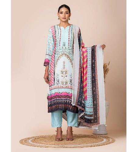 Colourful Pakistani Print Kurta Set with Handwork Detailing