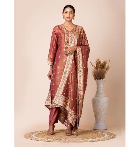 Traditional Tissue Jacquard Kurta Set Embellished with Handwork