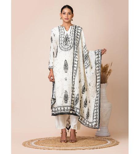 Black & White Printed Kurta Set with Handwork Detailing