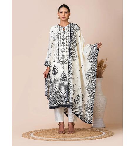 Sarso Black & White Printed Kurta Set with Handwork Detailing