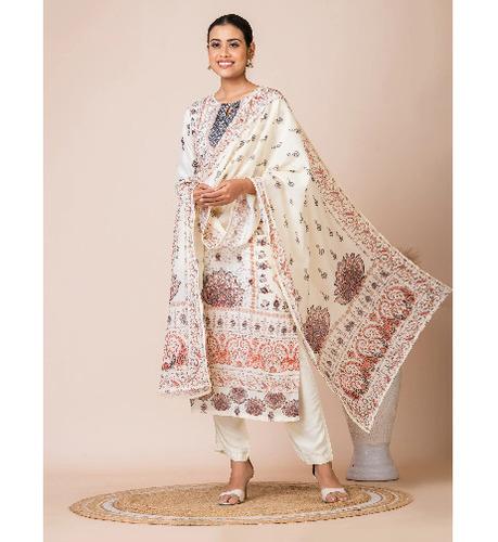 Sarso Elegant Off-White Pakistani Printed Straight Kurta Set