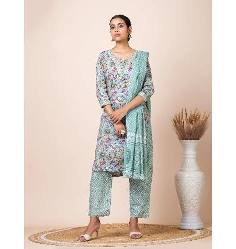 Sarso Aqua Blue Block Printed Salwar Suit