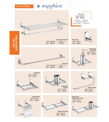 Stainless Steel Sapphire Glossy Finish Bathroom Accessories
