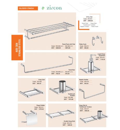 Stainless Steel Zircon Glossy Finish Bathroom Accessories