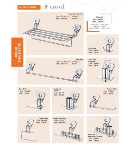 Stainless Steel Coral Glossy Finish Bathroom Accessories