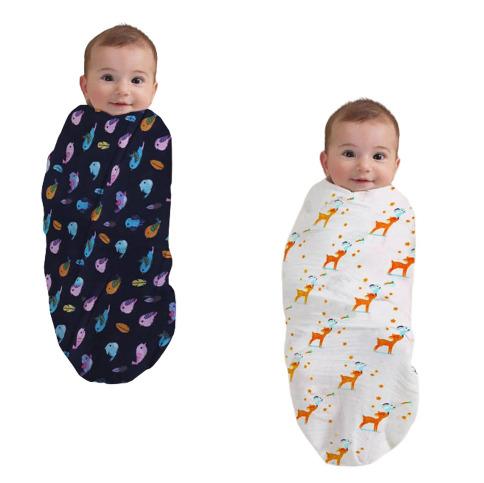 Polka Tots Organic Cotton Swaddle Wrap Bird & Deer Design Large Size