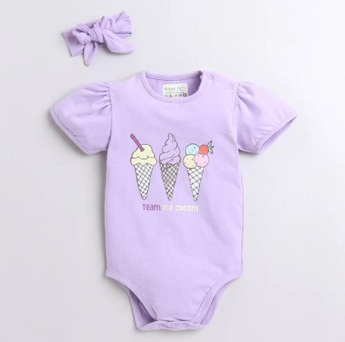 Polka Tots Half Sleeve Team Ice Cream Print Romper Onesie