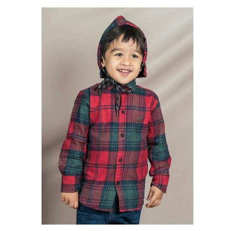 Polka Tots Full Sleeves Checks Printed Hooded Shirt
