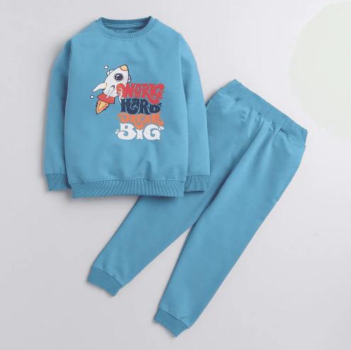 Polka Tots Full Sleeve Work Hard dream Big Print Tshirt With Full Lower Coord Set