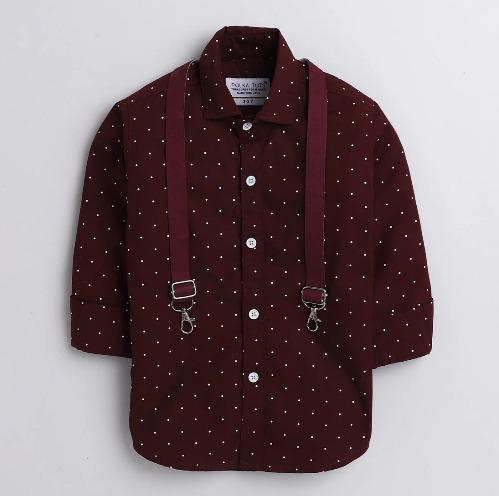 Polka tots white polka dot print shirt with suspender