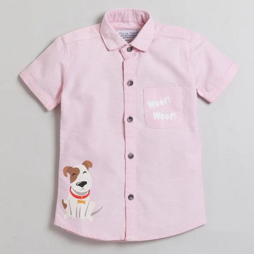 Polka Tots Half Sleeve Shirt Cute Dog With Pocket Woof Print